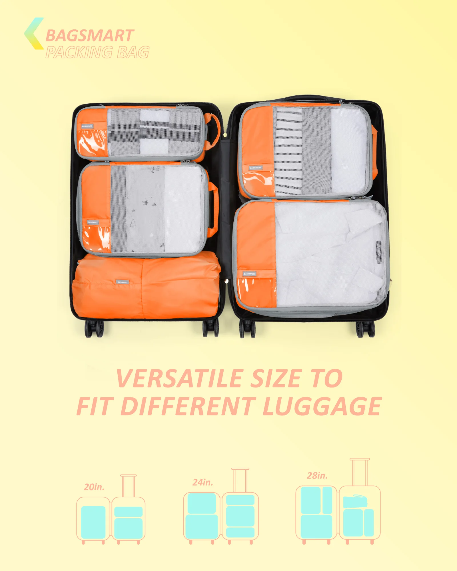 BAGSMART Compression Packing Cubes for Travel - 6/4/2 Set borse per Organizer per bagagli leggere e durevoli elementi essenziali per il viaggio