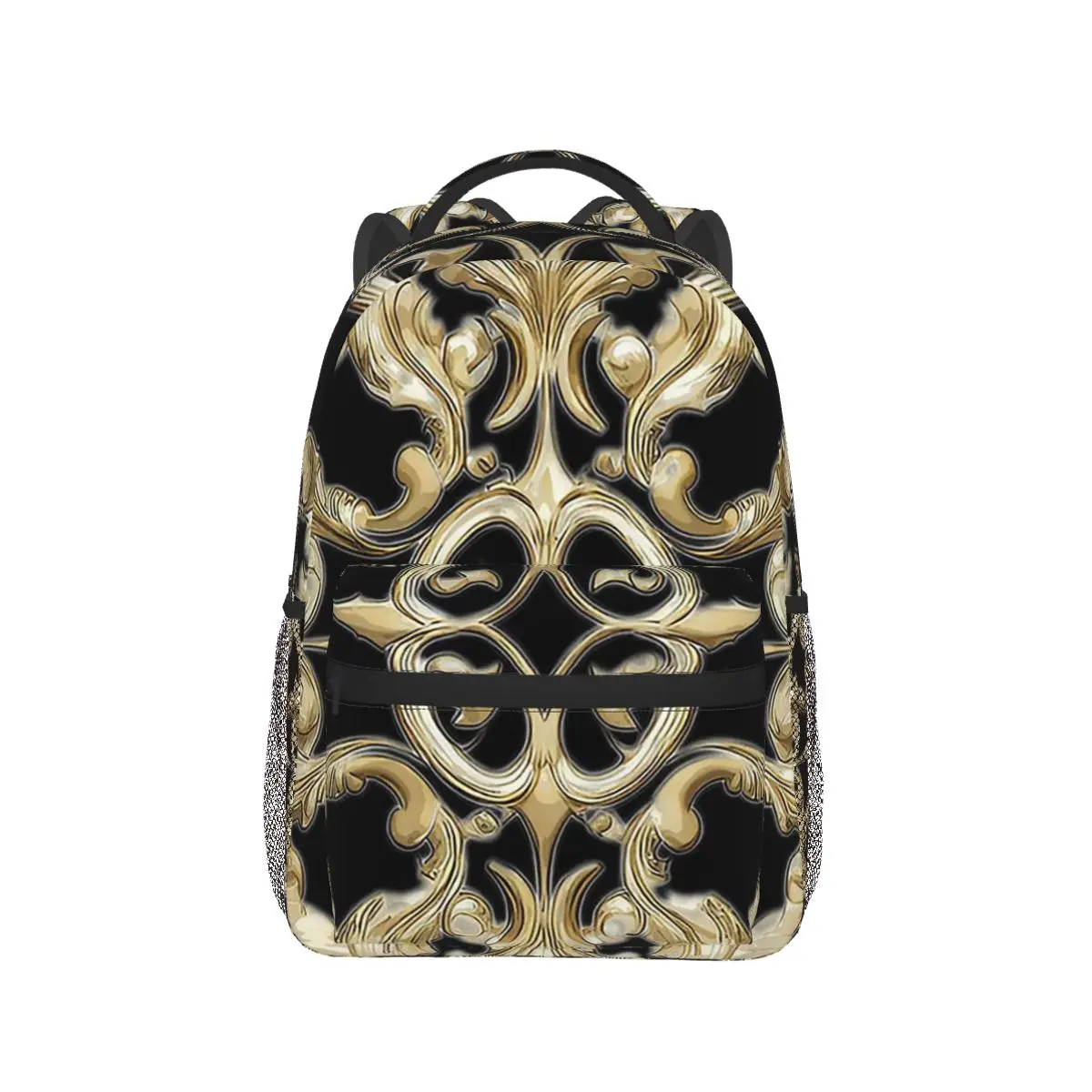 Fancy Gold Baroque Design Student Backpack School Bag Hiking Travel Daypack for Men Women Fashion Bookbag Shoulder Bags