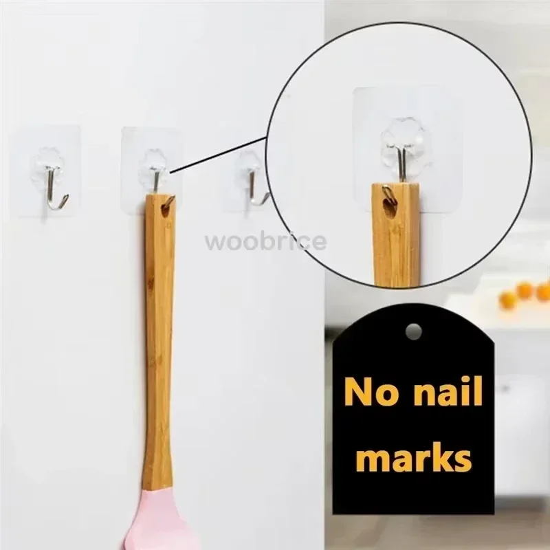 Transparent Stainless Steel Heavy Duty Self Adhesive Hooks Multi Purpose Towel Clothes Key Holder Kitchen Bathroom Home Storage