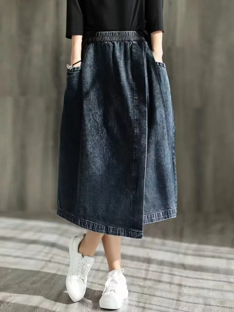 AmaxluluE 2025 Summer Ladies Elegant Streetwear Womens Fashion Vintage Loose Denim Skirts Females Luxury Classic Casual Clothes