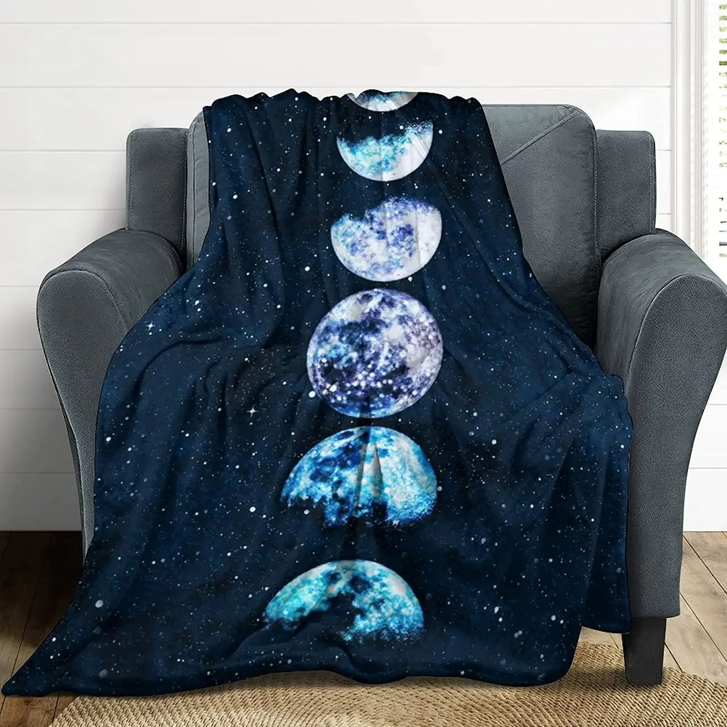 Flannel Throw Blankets Boho Chic Golden Sun Moon and Stars Blue Black Sky Antique Blankets Lightweight Luxury Blanket,Couch Bed