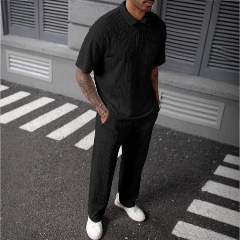 

Универсальная трикотажная рубашка-поло из жаккардовой текстурыLilbetter, мужская рубашка-поло с коротким рукавом + мужские повседневные брюки из двух предметов