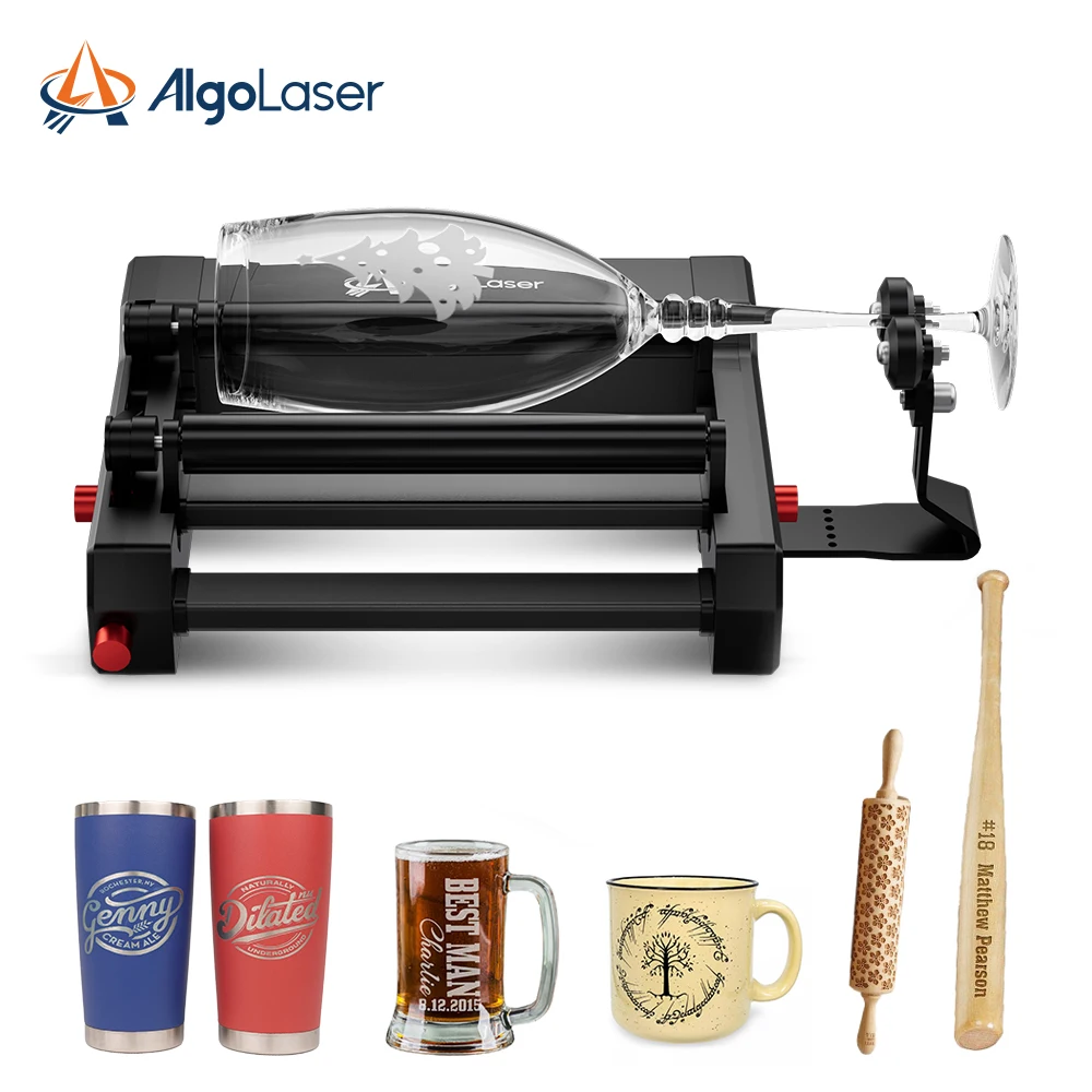 AlgoLase-Rolo rotativo a laser, Diâmetro de gravação de objetos cilíndricos, Gravador a laser RR2, Rolo Yaxis, Rotação 360 °, 6-150mm