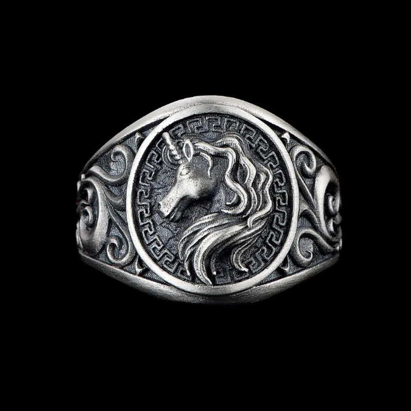 Unicorn Hip Hop Ring for Men, Retro Ins Style Statement Index Finger Ring, Trendy Unique Metal Finger Jewelry for Daily Party