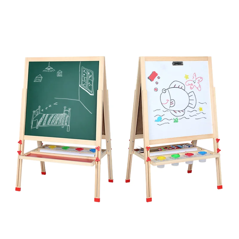 Adjustable Double Sided Wooden Easel Kids Drawing Board Blackboard Whiteboard Early Education Learning Painting Toy