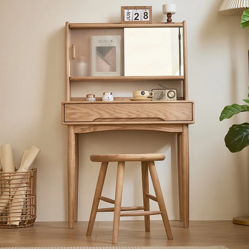 Solid wood dresser, desk integrated, modern simplicity, bedroom, ash wood, makeup table