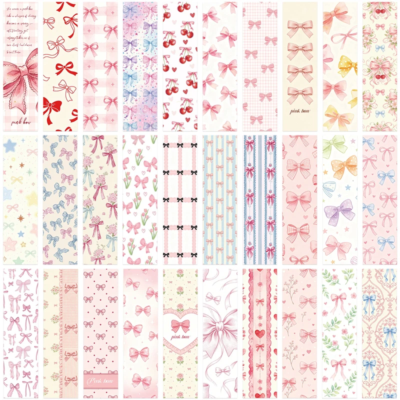 30Pcs Cute Pink Bowknot Paper Bookmarks Aesthetic Reading Markers Creative Page Clips for Book Lovers Journaling Stationery Gift