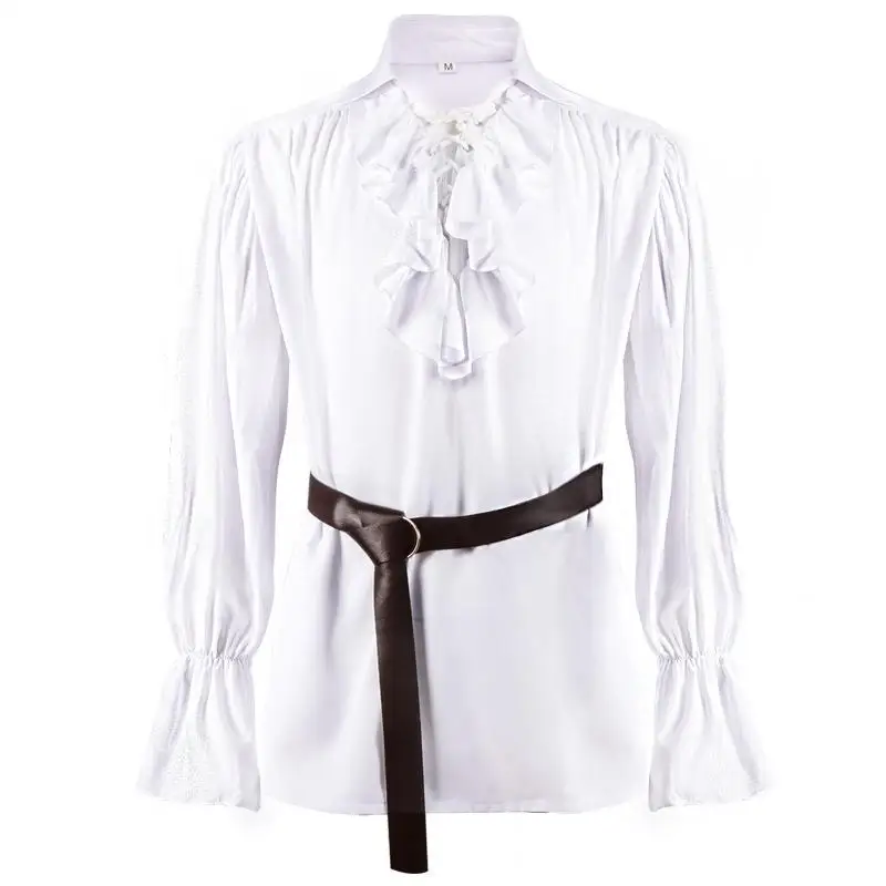 

Men's Medieval Sle Puffy Sve Top with Belt Vintage Performance Outfit Flounce Hemline loween New Arrival