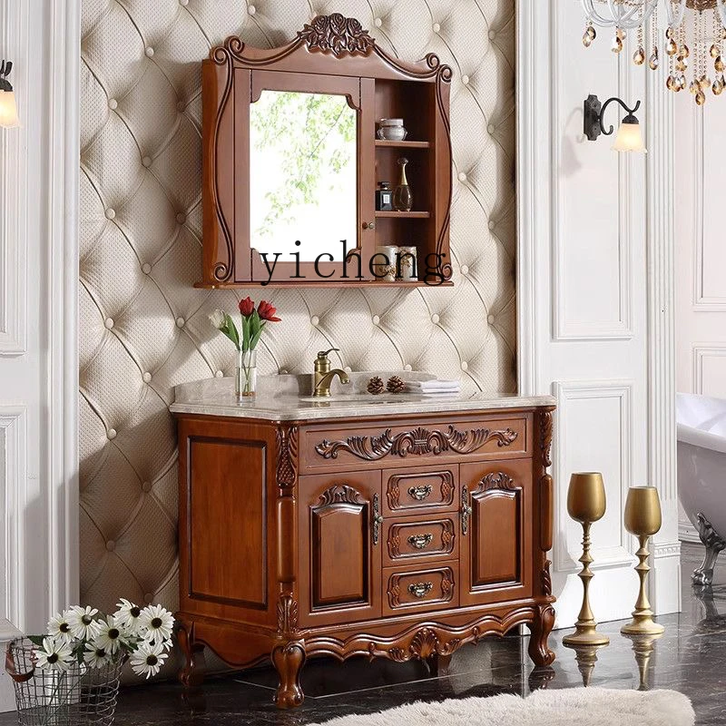 

ZZ solid wood floor-to-ceiling bathroom cabinet, bathroom, oak washbasin, bathroom washbasin combination marble