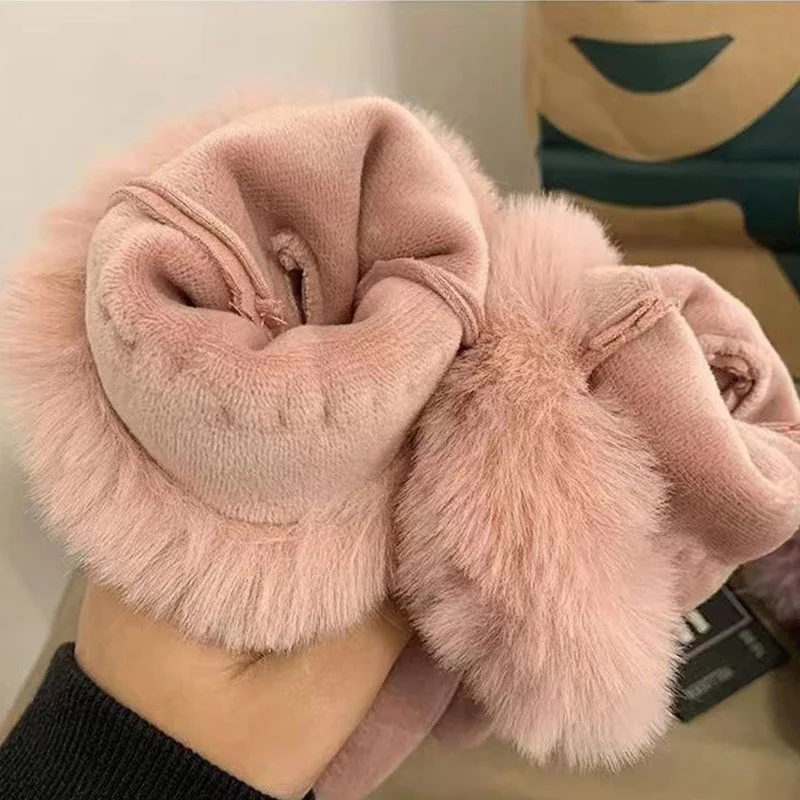 Fashion Women Gloves Autumn Winter Cute Furry Warm Mitts Full Finger Mittens Female Outdoor Sport Cycling Gloves