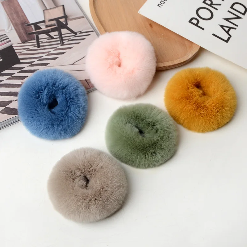 Women Fashion Fluffy Elastic Hair Rubber Bands Winter Warm Fur Scrunchies Soft Striped Pattern Hair Rope DIY Hair Accessories