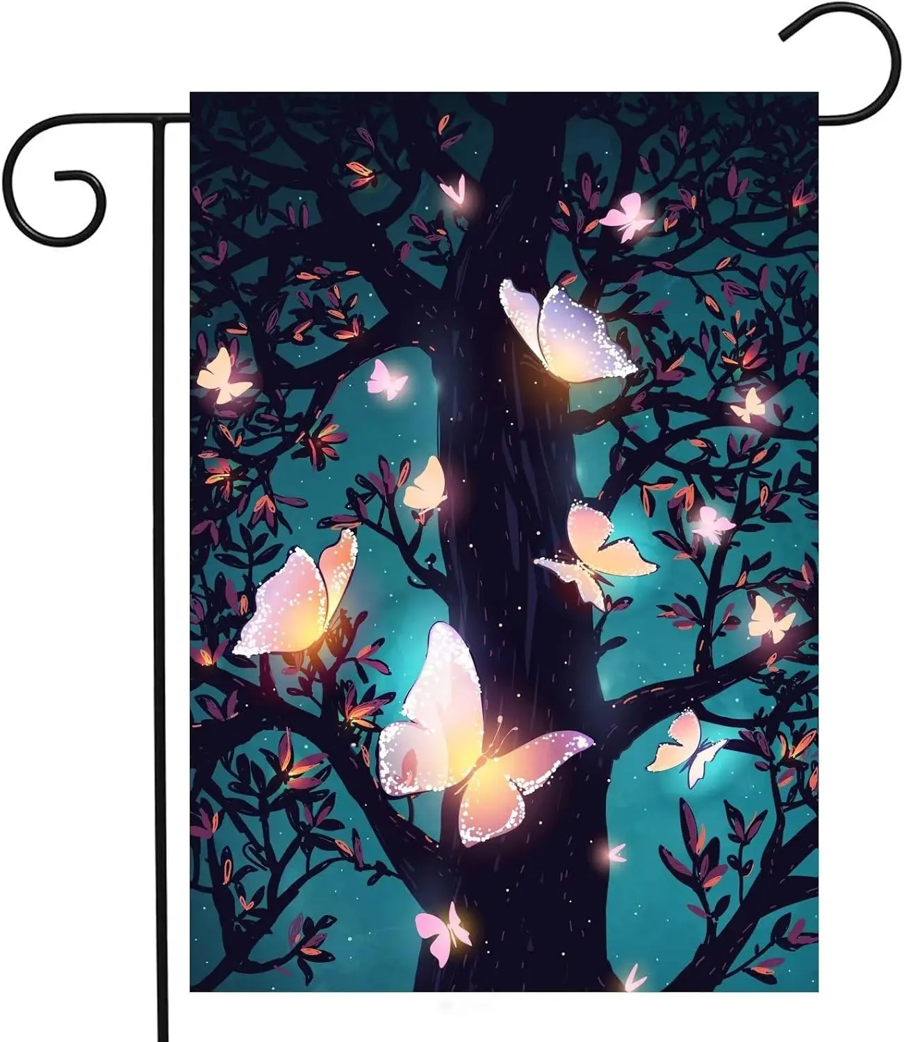 Fantasy Fairy Tale Tree Magical Glowing Night Butterflies in the Forest Garden Yard Flag 12