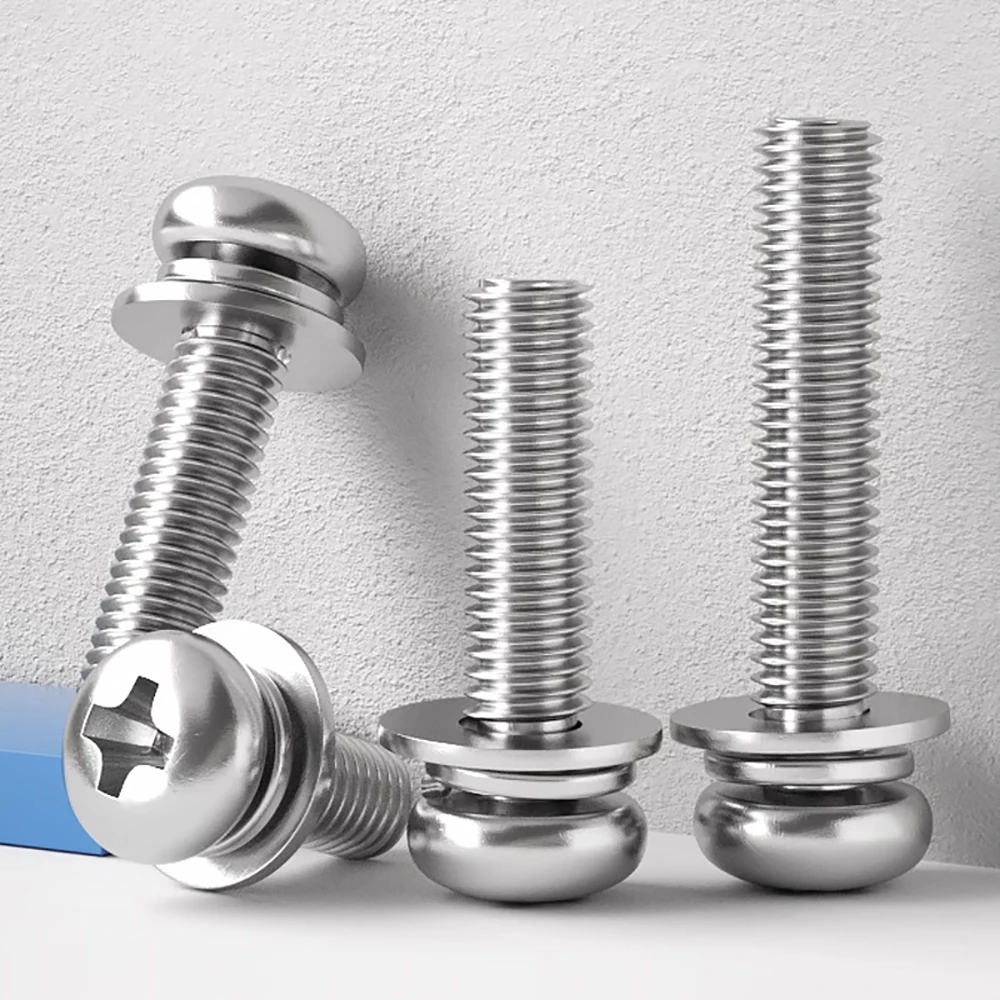 GB9074.8 304 스테인레스 스틸 크로스 캐비티 육각 머리 나사 + 스프링 와셔 + 일반 가스켓 3개의 조합 나사 M4 M5 M6 M8 M10