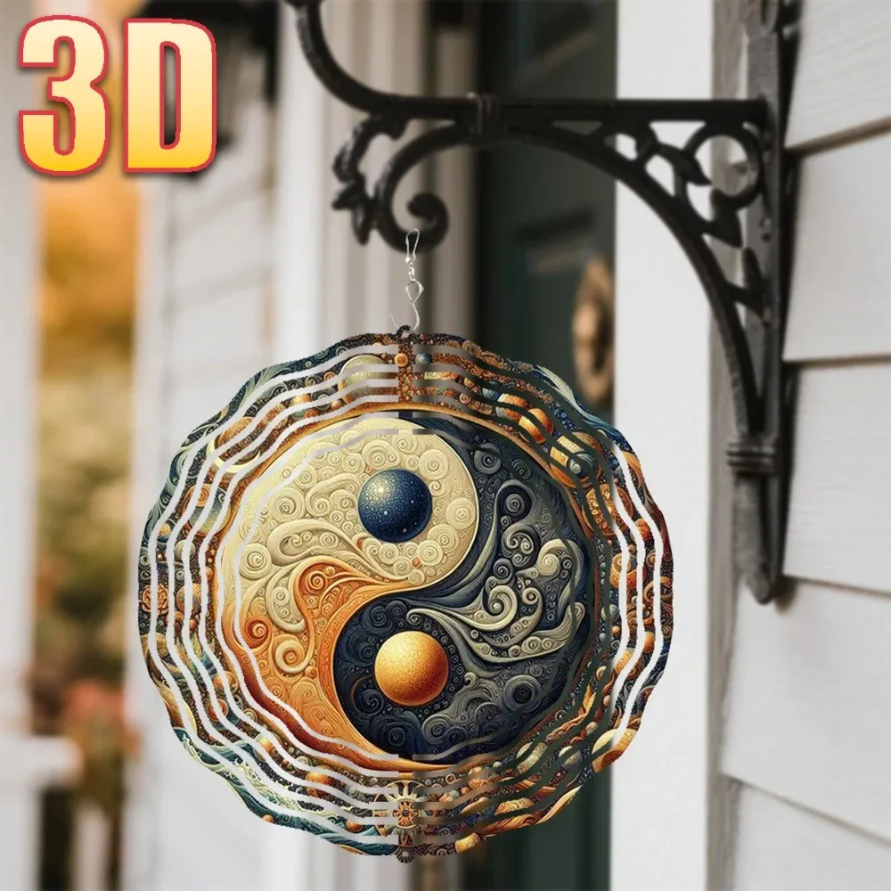 CIFBUY 3D Metal Wind Spinner Kaleidoscope Pattern 360 Degree Rotating Hook Garden Yard Patio Outdoor Decor Hanging Ornament