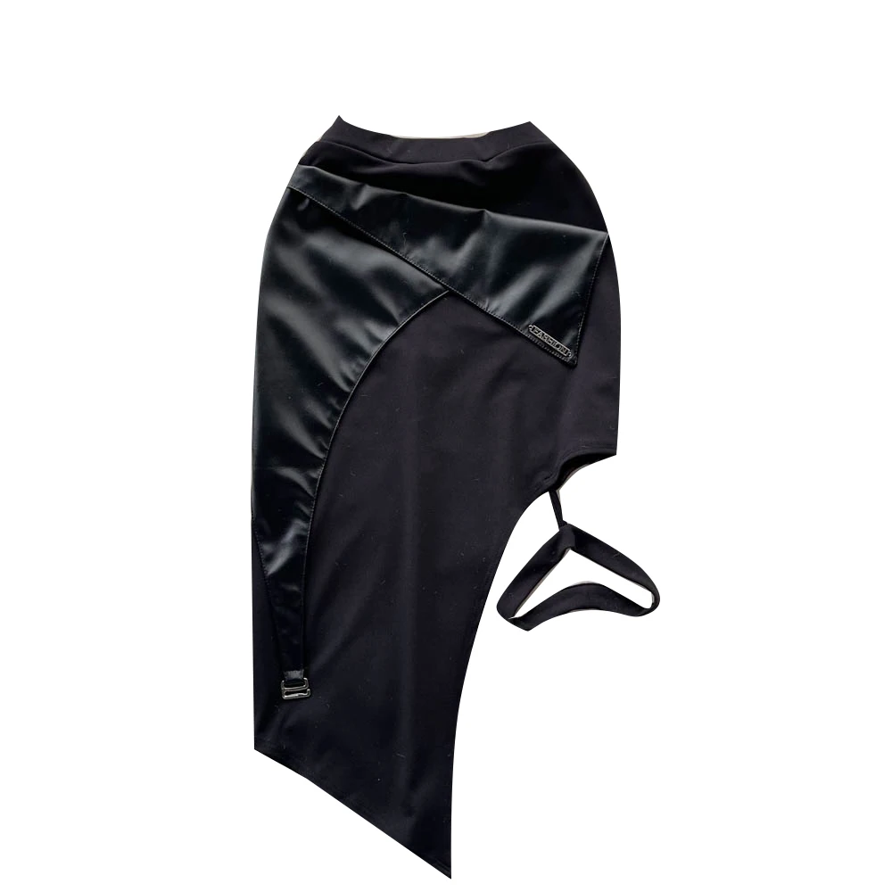 Długa spódnica damska z wysokim stanem, w kształcie litery A, z asymetrycznym rozcięciem, dopasowana, plisowana, z ekoskóry, seksowna, obcisła, o średniej długości, w stylu koreańskim.