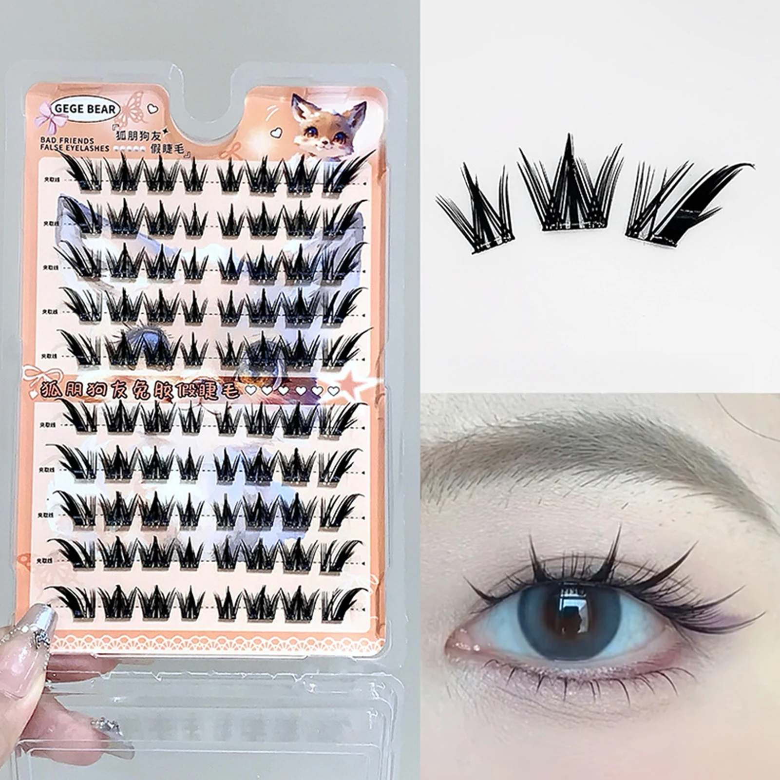 Glue-Free Segmented Lashes Cluster Fake Eyelashes Natural Self Adhesive Manga Eyelashes for Daily Eye Makeup