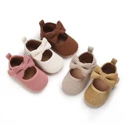 Baby Girl Shoes Corduroy Bow Flats Non-slip Soft Sole Newborn Walker Toddler Formal Sandals