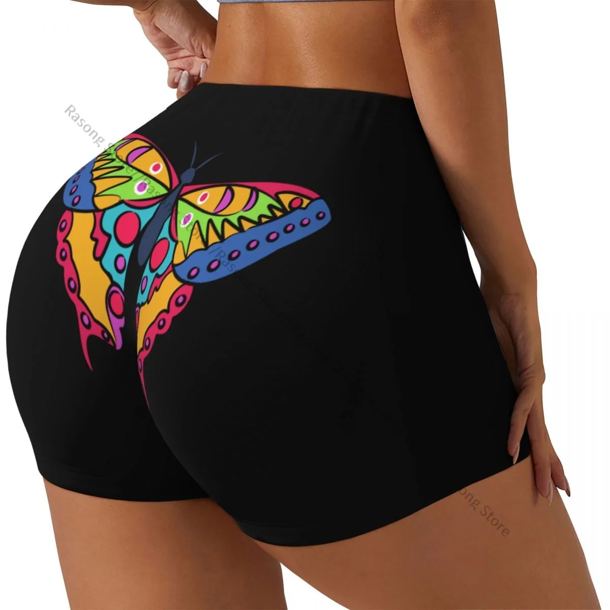 Short de course Push Up à élasticité courte, froissé sur les fesses, papillon coloré, Short de sport, vêtements de gymnastique pour femmes