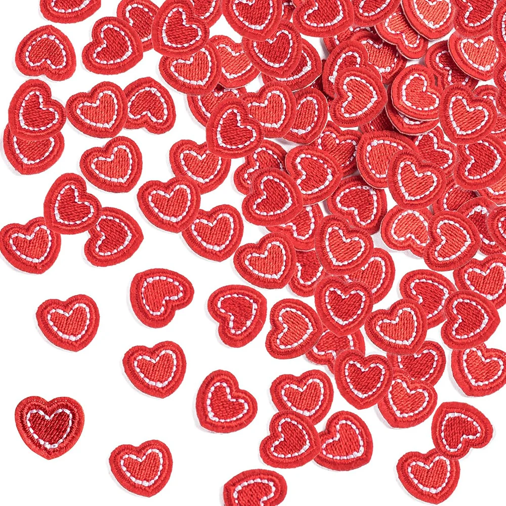 10 Pcs Embroidered Small Red Heart Sstickers Badges DIY Bag Decoration Self-Adhesive Cloth Patches1.2*1.4CM