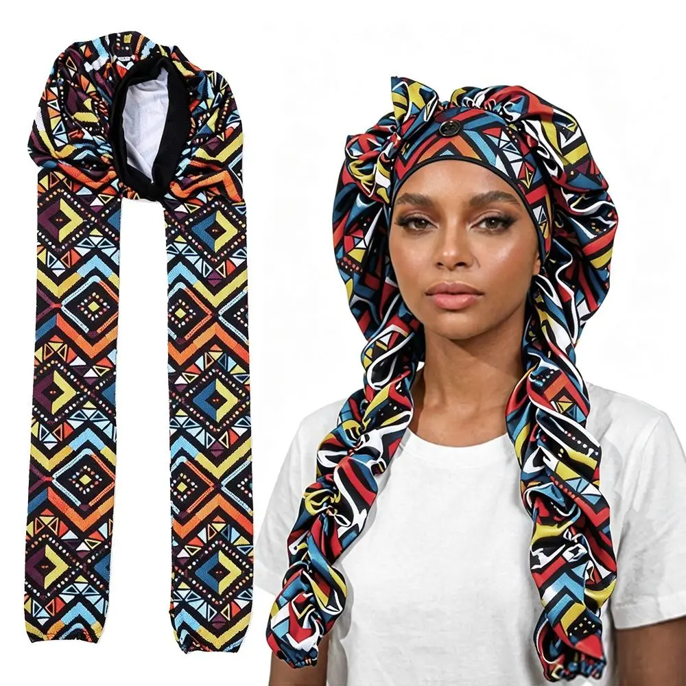 Stylish Low Friction Braid Bonnet Breathable Anti Frizz Long Hair Bonnet Double Layer Elastic Band Double Sleeve Bonnet Nightcap