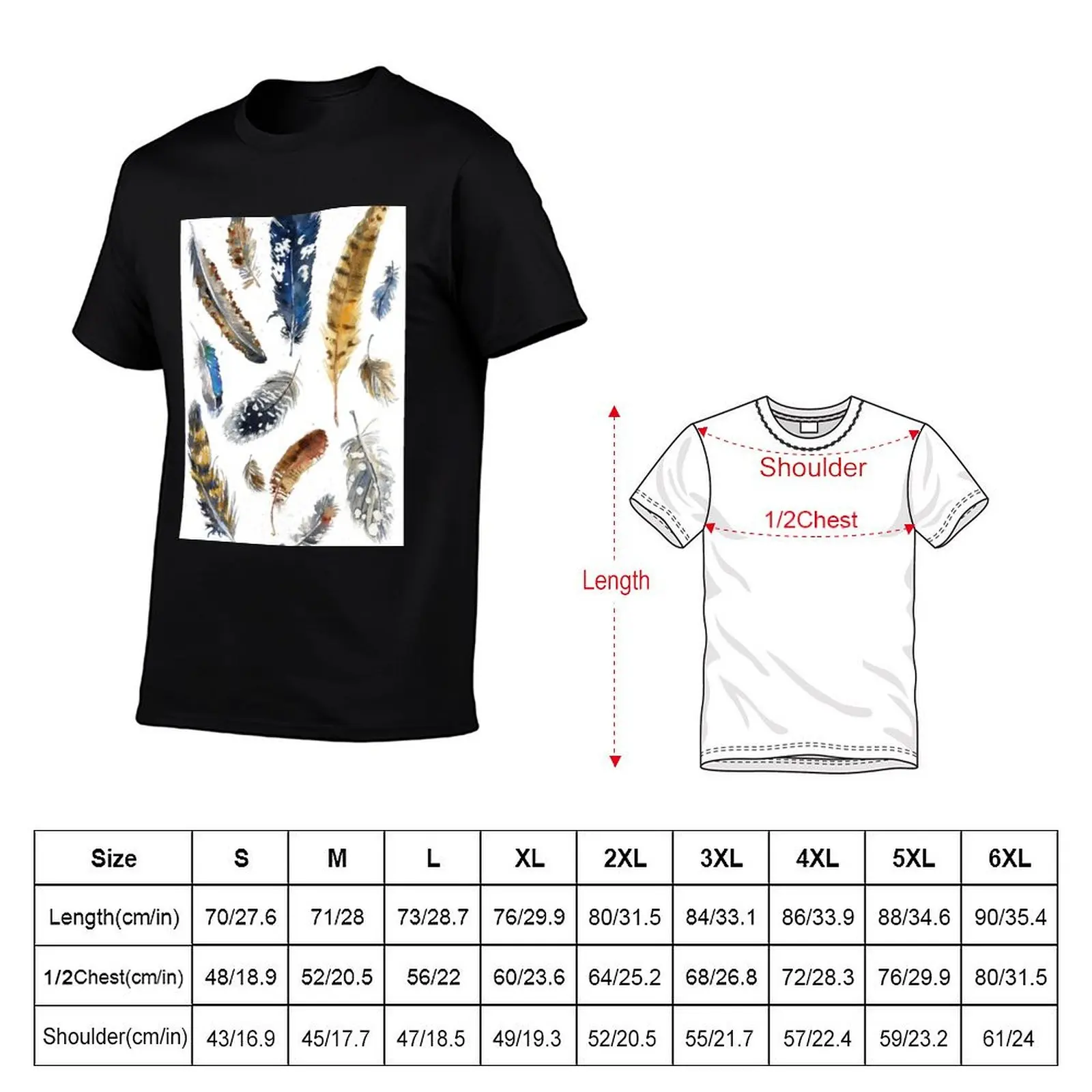 British Game Birds Feathers Collection Watercolour Painting T-Shirt hippie clothes oversized Men's cotton t-shirt