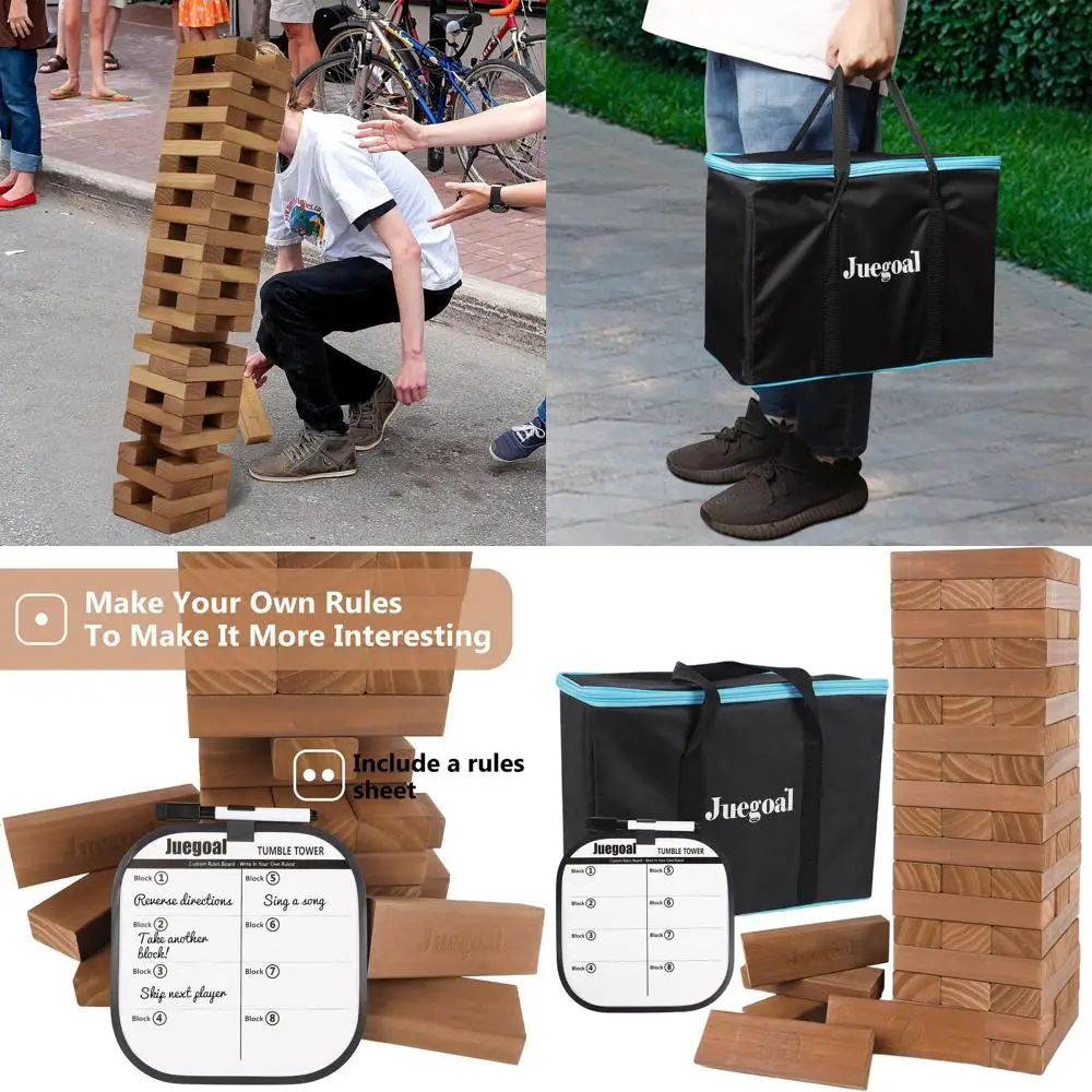 

Giant 54-Piece Tumble Tower Game - Wooden Block Stacking for Adults, Kids, and Families, Ideal for Outdoor Parties, 6.9 x 6.9 x