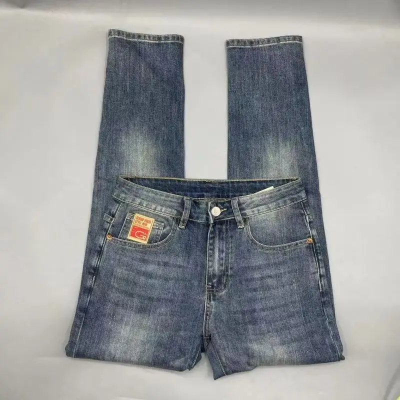 

Waed Denim Slim Fit Straight Leg Jeans Versatile Casual Sle for All Seasons Comfortable Cotton Blend Elastic Waist