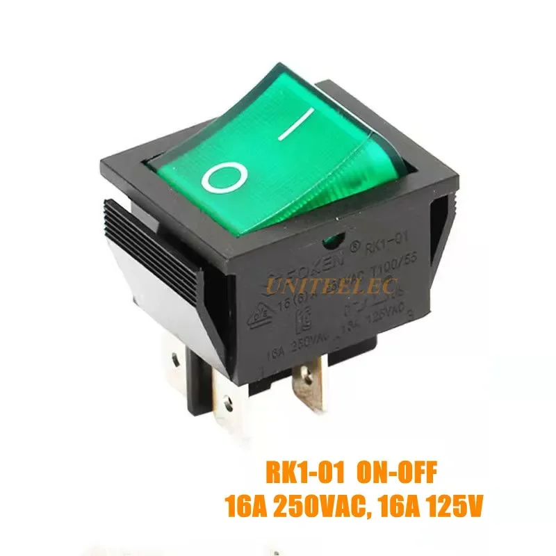Uniteelec-Soken Quality Red/Green Light DPST ON-Off/On-Off-On Boat Rocker Switch RK1-01  4/6 Pins 16A/250V