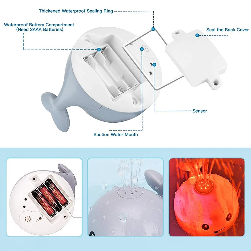 Baby Bath Toys Pool with LED Light Whale Spray Water Sprinkler Bathtub Bathroom Shower Swimming Toy for Toddlers Kids Gifts