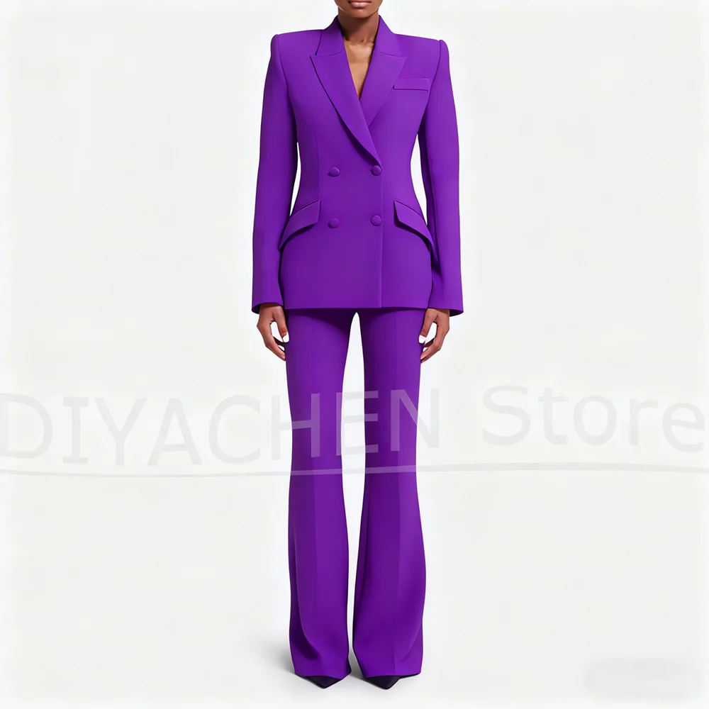 Women's Suit Slim Chic Double Breasted Solid Color Outfit Two Piece Office Smart Casual Wedding Party Fashion Pants Sets