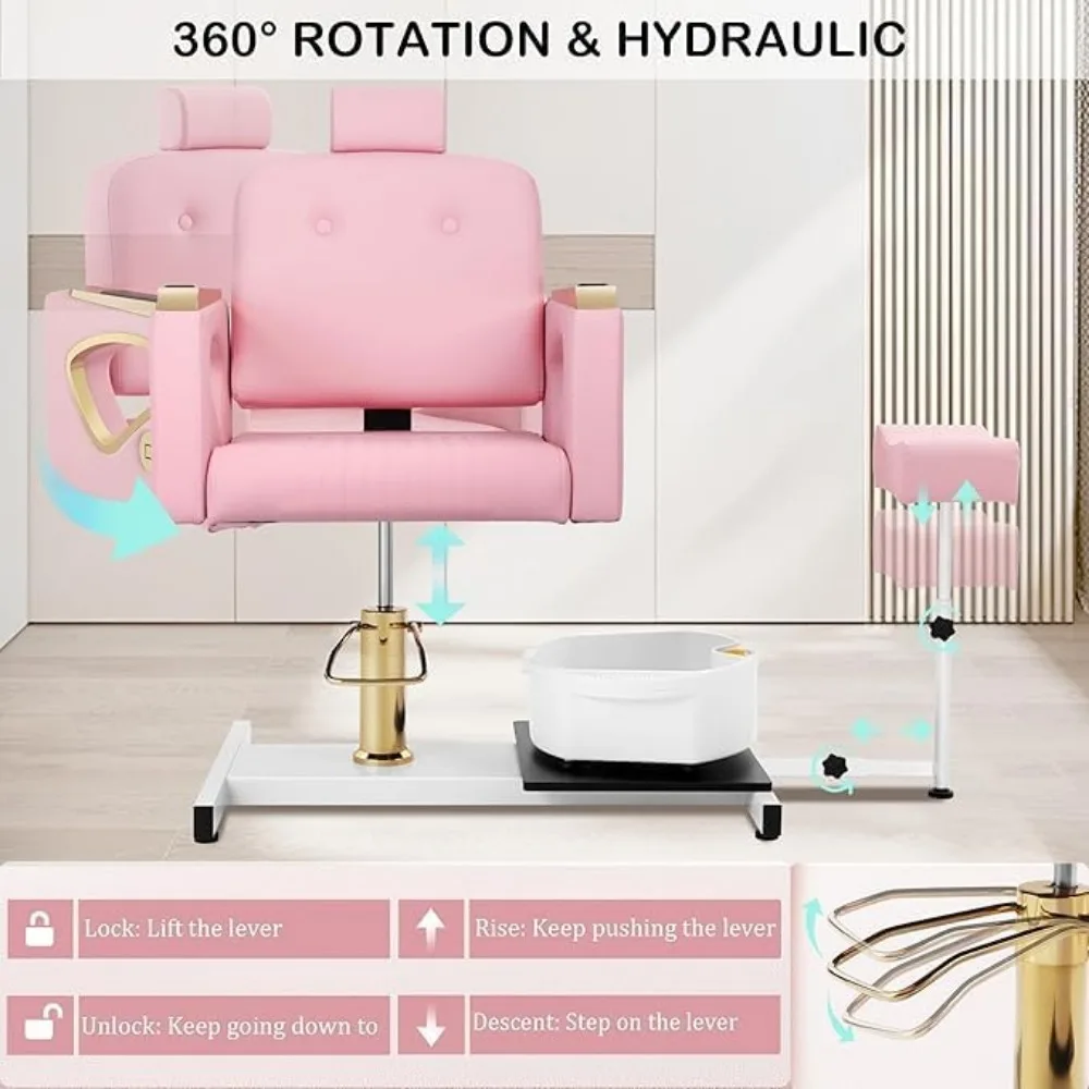 Pink Spa Pedicure Chair No Plumbing for Nail Tech, Rolling Pedicure Stool, 360 ° Rotation Portable Pedicure Station Unit Beauty