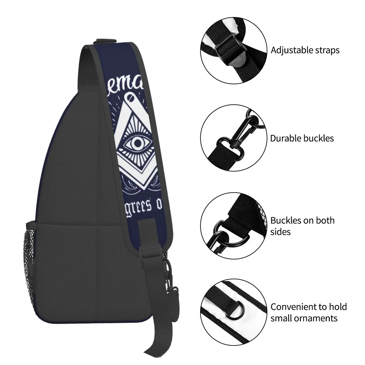 Freemason Logo 2B1Ask1 Small Sling Bag Chest Crossbody Shoulder Backpack Travel Hiking Daypacks Mason Symbol Pattern Pack