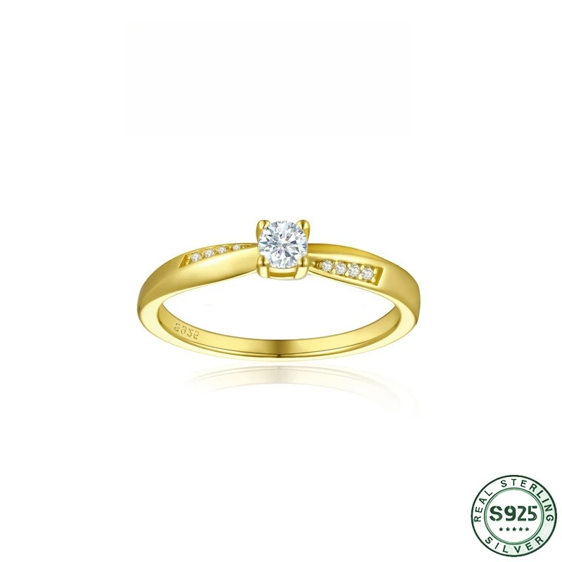 Hot selling 100% s925 silver ring 18k gold electroplated gold zircon silver ring Light luxury high-end ring Wedding jewelry