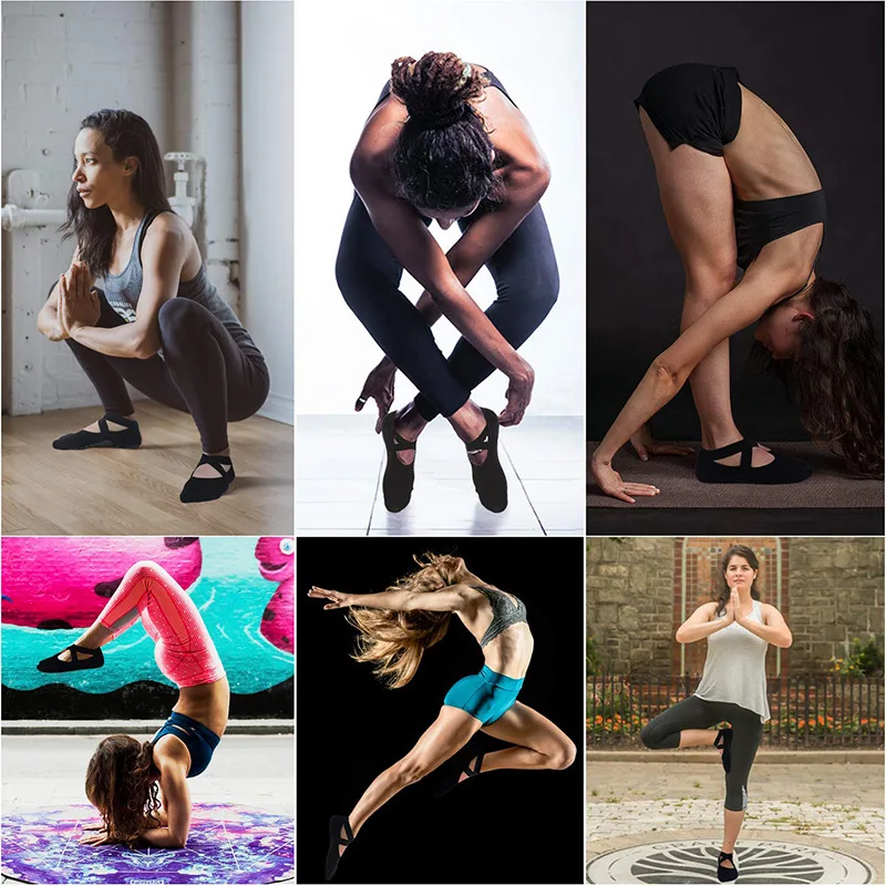 Bandage Yoga Pilates Socks for Women Ballet Dance Cotton Socks Anti-slip Woman Sport Sock Gym Workout Slipper Running Grip Sock