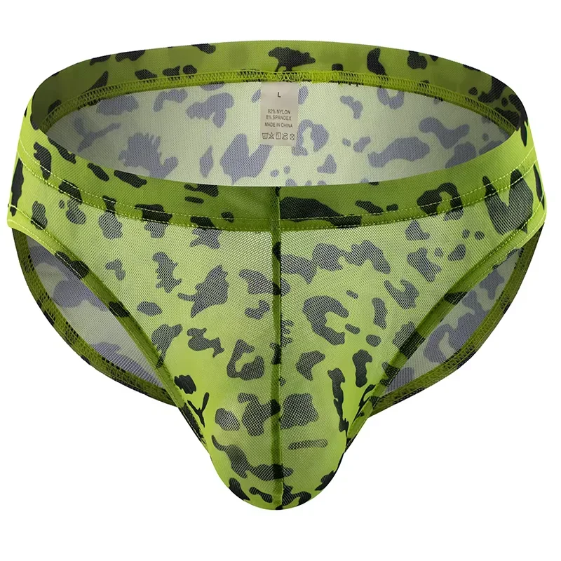 

Мужские сексуальные трусы для геев, эротические трусики с низкой посадкой и U-образной выпуклой сумкой, нижнее белье с леопардовым принтом, ультратонкая сетчатая дышащая быстросохнущая танга