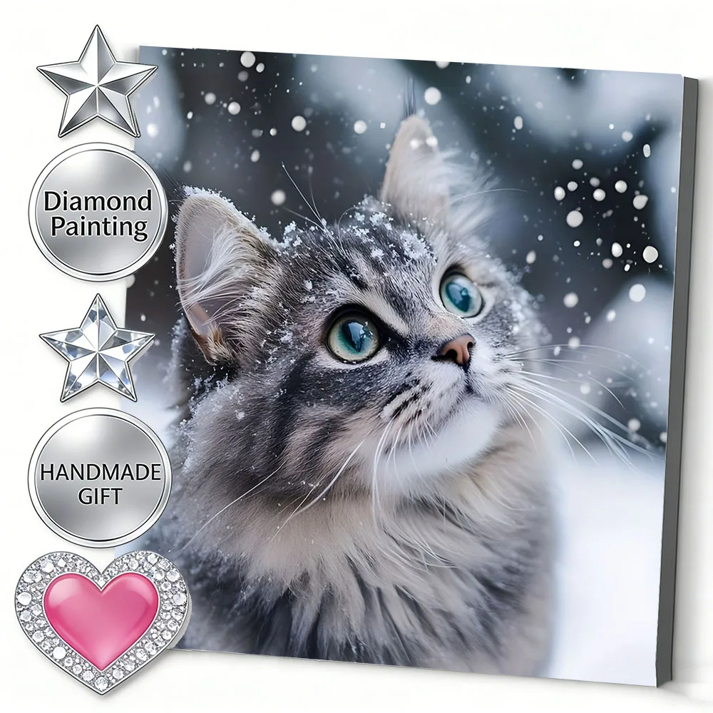 AZQSD Diamond Mosaic Cat Winter Home Decor Diamond Painting Kits Animal Snow For Living Room Home Decoration Square Round Drill