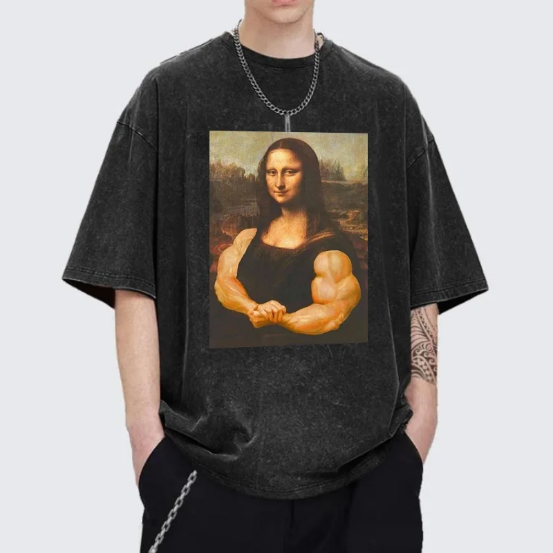 

Мужская спортивная футболка, модная футболка Monalisa Gym, летние повседневные хлопковые футболки, большие топы с короткими рукавами для бодибилдинга