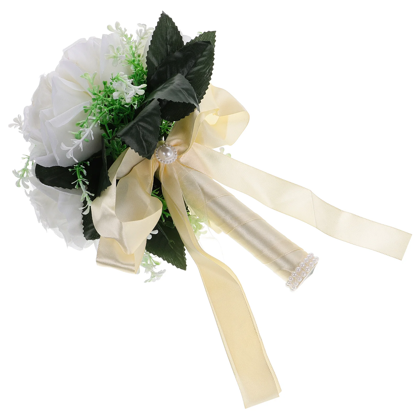 

Silk Bridal Holders Beach Wedding Dress Flowers Bridesmaids Bride Flower Rose Ribbon Bridal Wedding Bouquet Fake Flower Bouquet