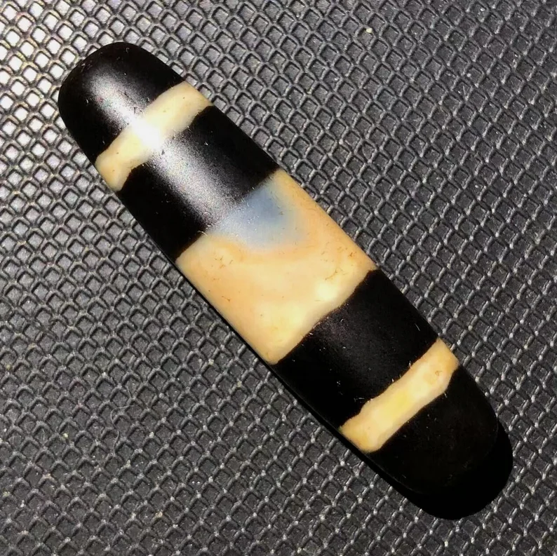 Magic Tibetan Old Agate 3Line Healer Medicine Totem dZi Bead Amulet11*42.4mmN002