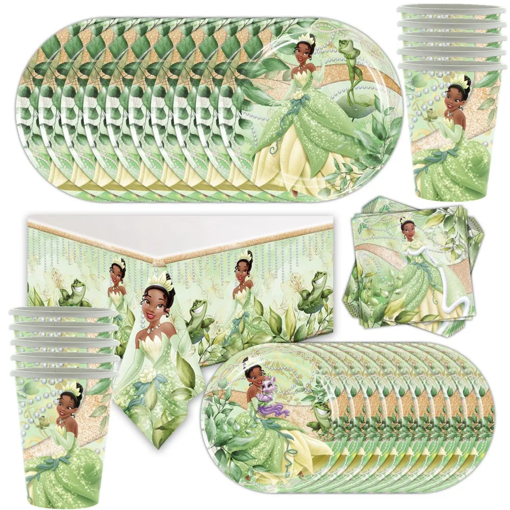 

Disney The Princess and the Frog Birthday Decorations Princess Tiana Theme Disposable Tableware Set Kids Girls Party Supplies