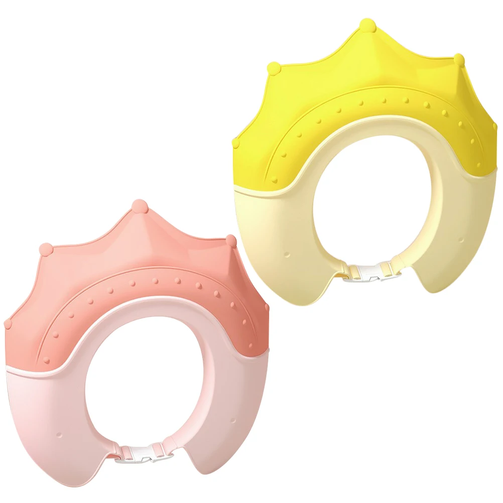 

2pcs Baby Caps Crown Design Bathing Hats Toddler Bath Visor Hair Washing Protection Soft Adjustable Bath Caps For Baby Shower