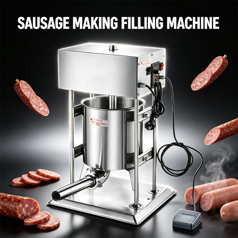 110V 220V Electric Sausage Stuffer Stainless Steel Making Sausage Machine Commercial Grade with 4 Filling Funnel for Home