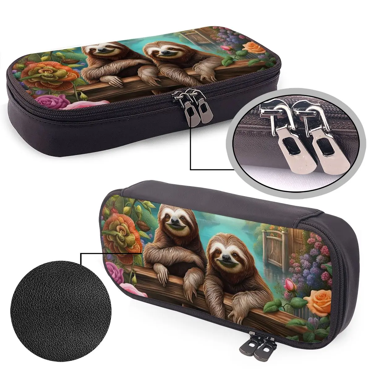 

Lovely Sloth Print Leather Pencil Case for Boys Girls School Pen Box Pencil Bag Stationery Supplies Pen Holder Bag