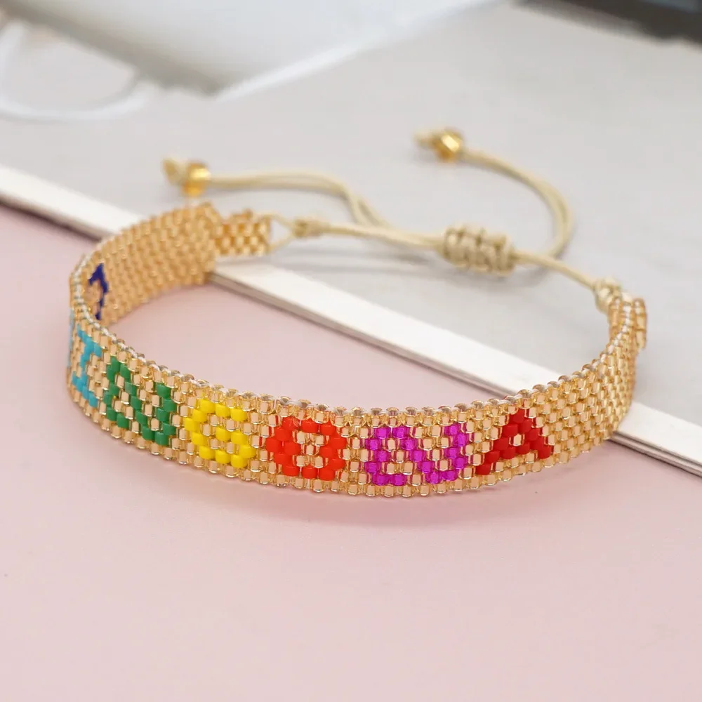 

Rice bead bracelet The letter Fashion Contracted Hand woven Bohemia Female Alloy Beaded bracelet Unisex