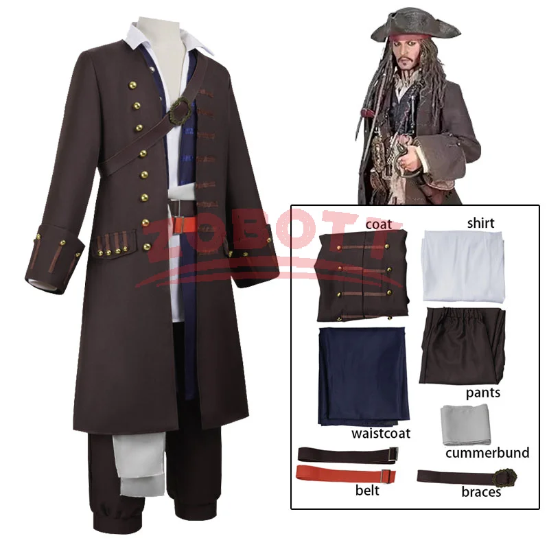 Jack Sparrow Cosplay-Kostüm Sparrow The Caribbean Cosplay Komplettset-Kostüm für Männer Erwachsene