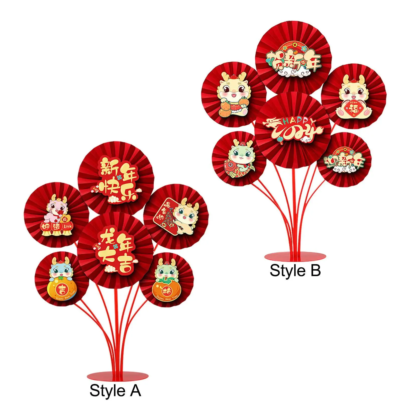 2024 Chinese New Year Decorations Blessing Characters Paper Fan Statue