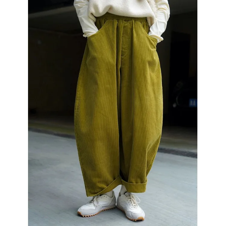 Pantaloni a banana in velluto a coste retrò giapponesi Sle Thiened Pantaloni a gamba dritta a vita alta Pantaloni lunghi Pantaloni casual comodi