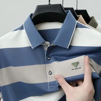 Polo de manga corta con bloques de color a rayas anchas de lujo camiseta con letras en relieve de marca de alta gama ropa transpirable a la moda para hombre