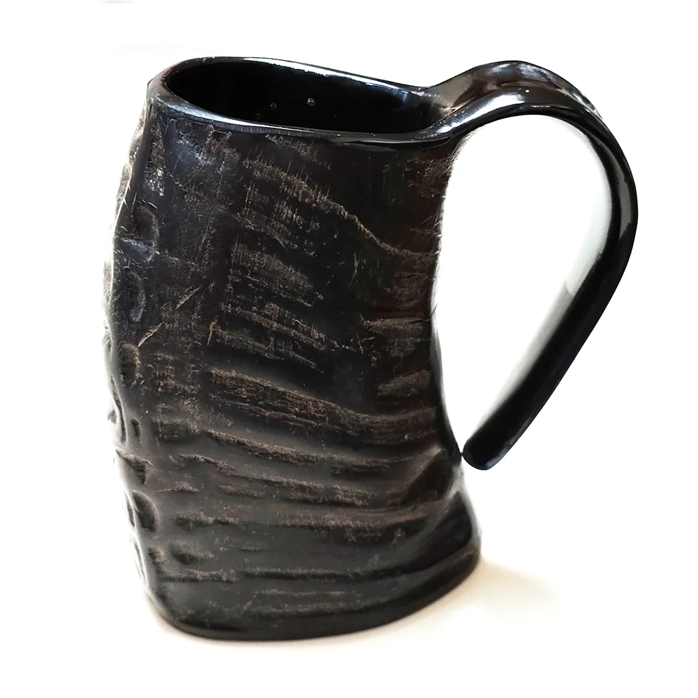 Hot Viking Horn Mug with Bag Horned Handle with Rustic Natural Finish Authentic Ox Horn Tankard Handcrafted Viking Cup for Beer