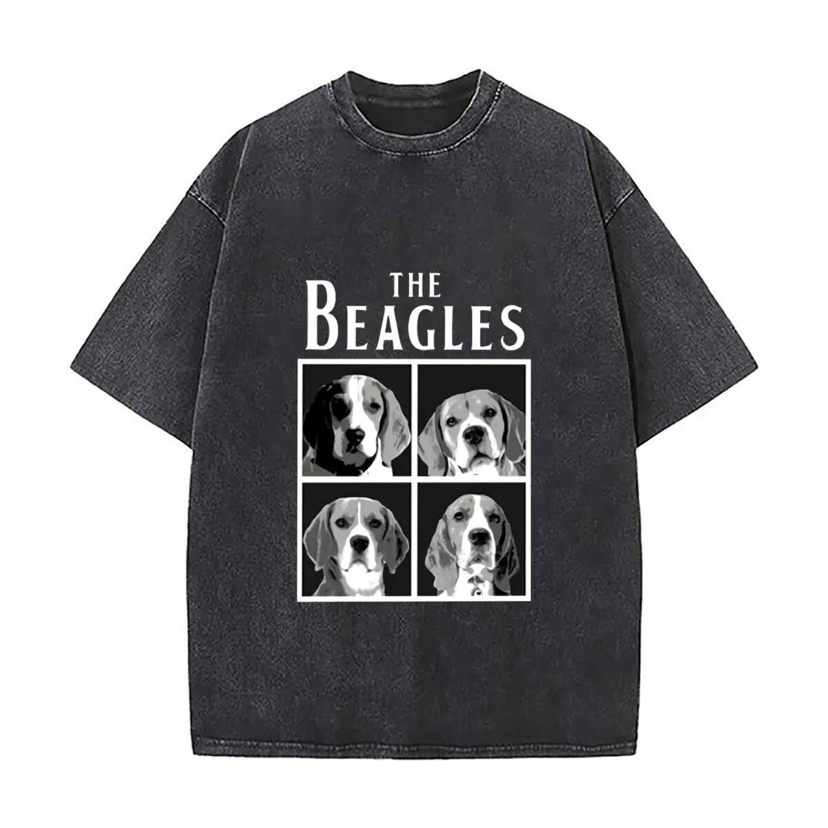 The Beagles design with dog photos 2025 Heavy Men Washed Casual Cotton Short Sleeve Acid Wash Top